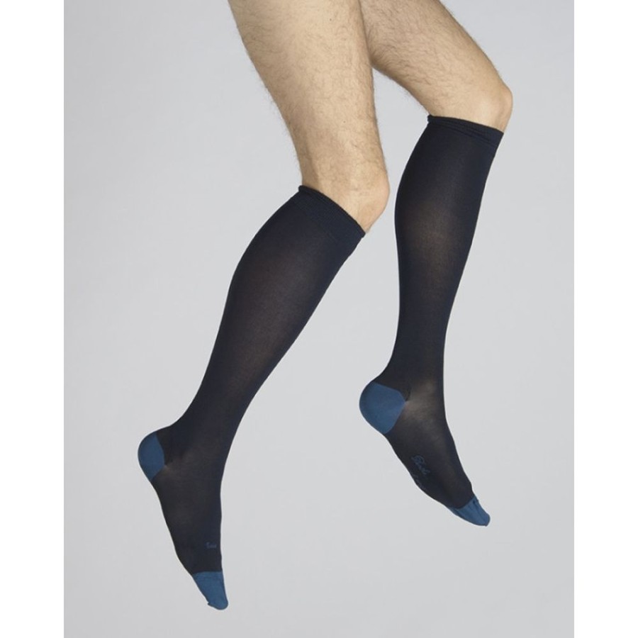 Homme BERTHE AUX GRANDS PIEDS Chaussettes Hautes | Chaussettes Hautes En Soie Marine Et Turquoise Gaspard