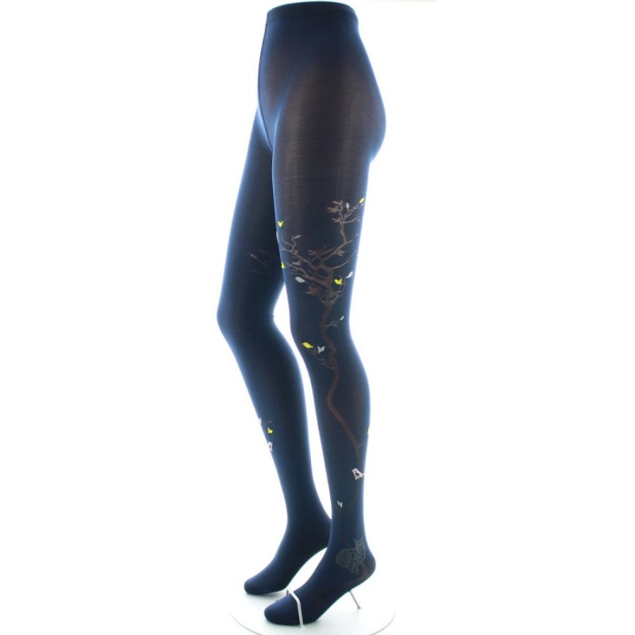 Femme BERTHE AUX GRANDS PIEDS Collants | Collants 40D Arbre Marine Et Oiseaux Jaunes