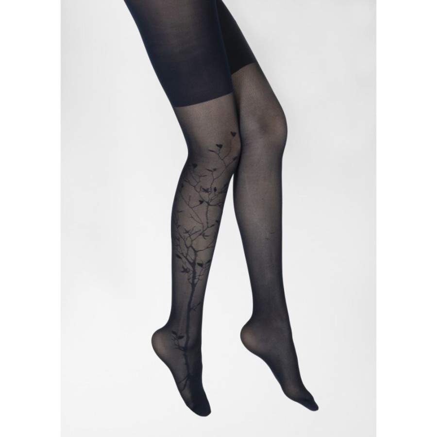 Femme BERTHE AUX GRANDS PIEDS Collants | Collants 40D Arbre Et Dentelle Marine