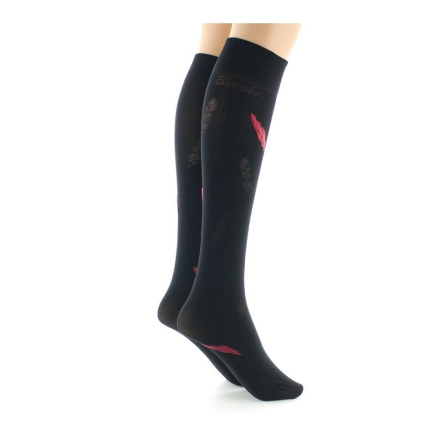 Femme BERTHE AUX GRANDS PIEDS Mi-Bas | Mi-Bas Femme 40D Plume Noir Et Rouge