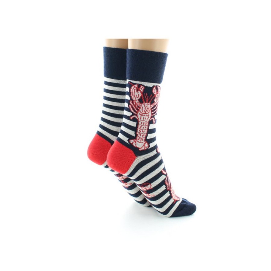 Femme BERTHE AUX GRANDS PIEDS Chaussettes | Chaussettes Homard Ecru Raye Marine