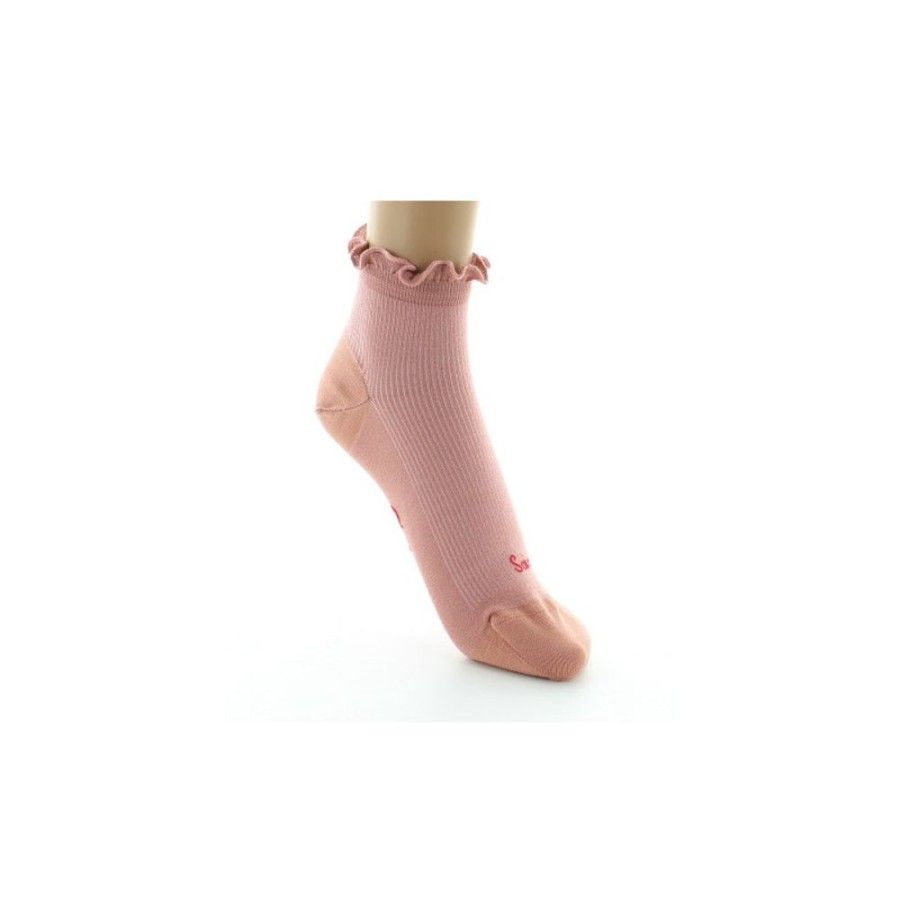 Femme BERTHE AUX GRANDS PIEDS Socquettes | Chaussettes Courtes En Soie A Cotes Vieux Rose