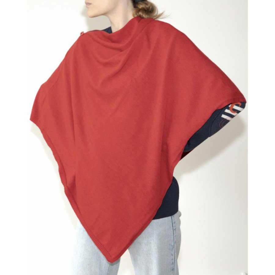 Femme BERTHE AUX GRANDS PIEDS Ponchos | Poncho Femme Laine Merinos Rouge