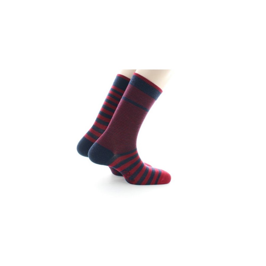 Homme BERTHE AUX GRANDS PIEDS Chaussettes | Chaussette A Rayures Asymetriques Rouge Et Marine