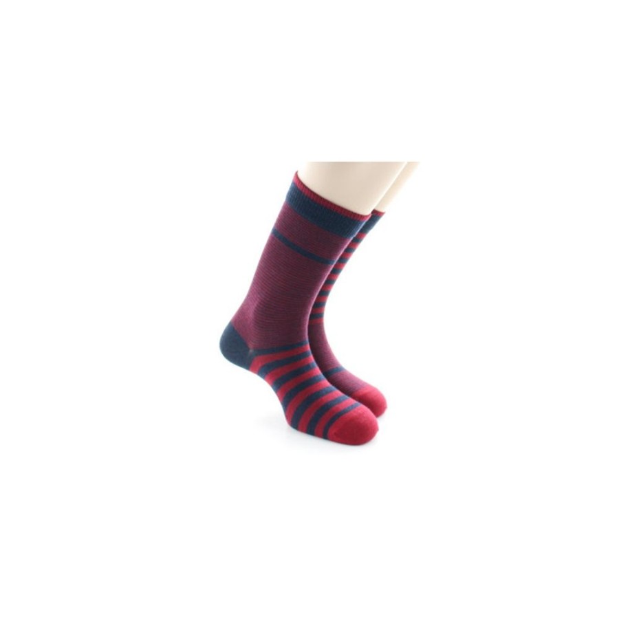 Homme BERTHE AUX GRANDS PIEDS Chaussettes | Chaussette A Rayures Asymetriques Rouge Et Marine