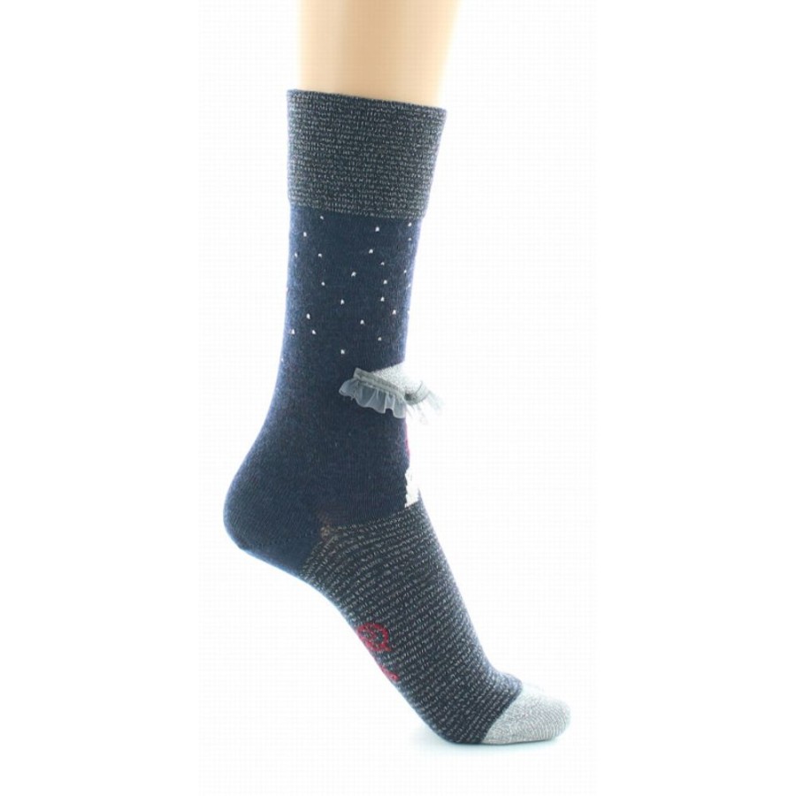 Femme BERTHE AUX GRANDS PIEDS Chaussettes | Chaussettes Originales Femme Au Parapluie Marine Et Argent