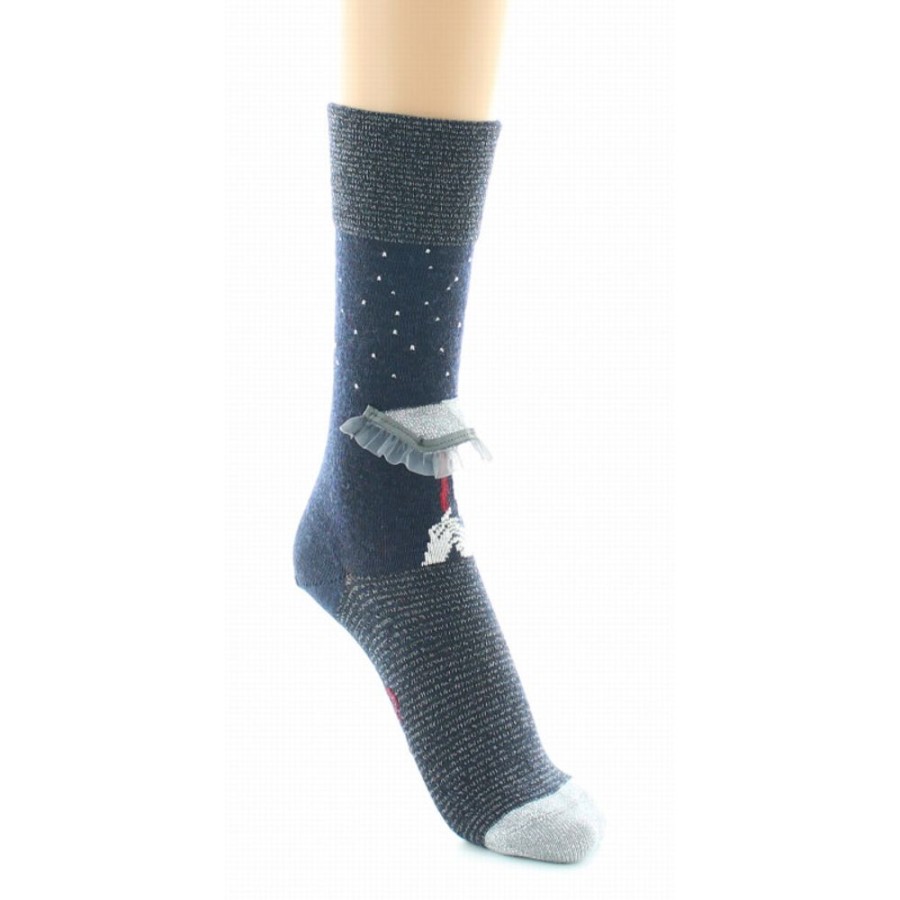 Femme BERTHE AUX GRANDS PIEDS Chaussettes | Chaussettes Originales Femme Au Parapluie Marine Et Argent