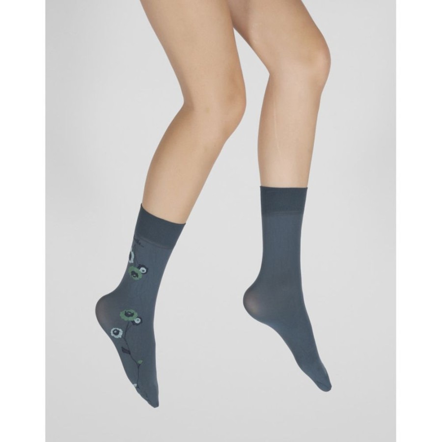 Femme BERTHE AUX GRANDS PIEDS Mi-Bas | Mi-Chaussettes 40D Petrole Fleurs Vertes Et Bleues