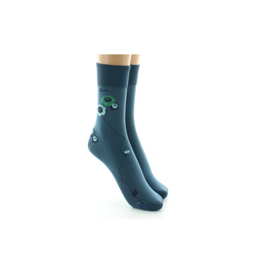 Femme BERTHE AUX GRANDS PIEDS Mi-Bas | Mi-Chaussettes 40D Petrole Fleurs Vertes Et Bleues