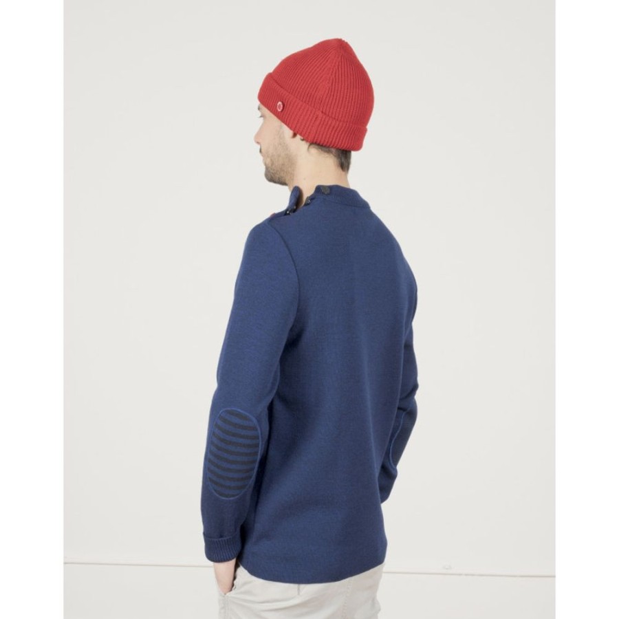 Homme BERTHE AUX GRANDS PIEDS Pulls | Pull Marin Homme Merinos Bleu Royal Rayures Asymetriques Bleu Marine