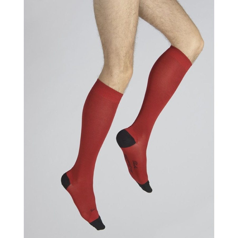 Homme BERTHE AUX GRANDS PIEDS Chaussettes Hautes | Chaussettes Hautes En Soie Rouge Et Noir Enguerrand