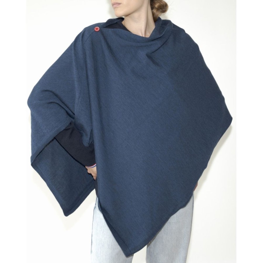 Femme BERTHE AUX GRANDS PIEDS Ponchos | Poncho Femme Laine Merinos Bleu Royal