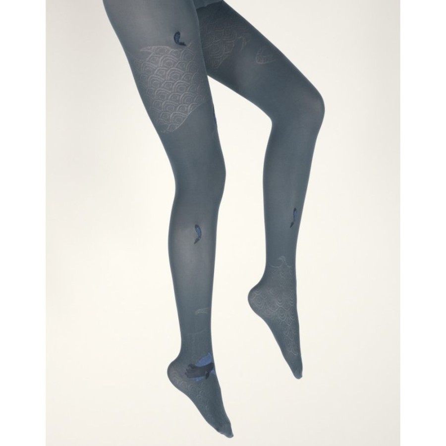 Femme BERTHE AUX GRANDS PIEDS Collants | Collants Femme 40D Poissons Petrole Et Bleu