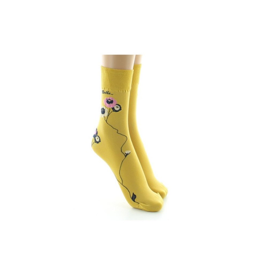 Femme BERTHE AUX GRANDS PIEDS Mi-Bas | Mi-Chaussettes 40D Ocre Fleurs Roses Et Beige