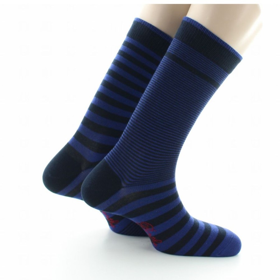 Homme BERTHE AUX GRANDS PIEDS Chaussettes | Chaussette A Rayures Asymetriques Marine Et Bleu