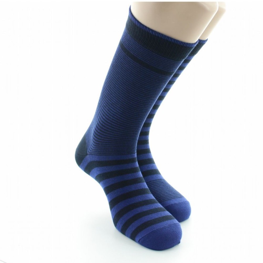 Homme BERTHE AUX GRANDS PIEDS Chaussettes | Chaussette A Rayures Asymetriques Marine Et Bleu