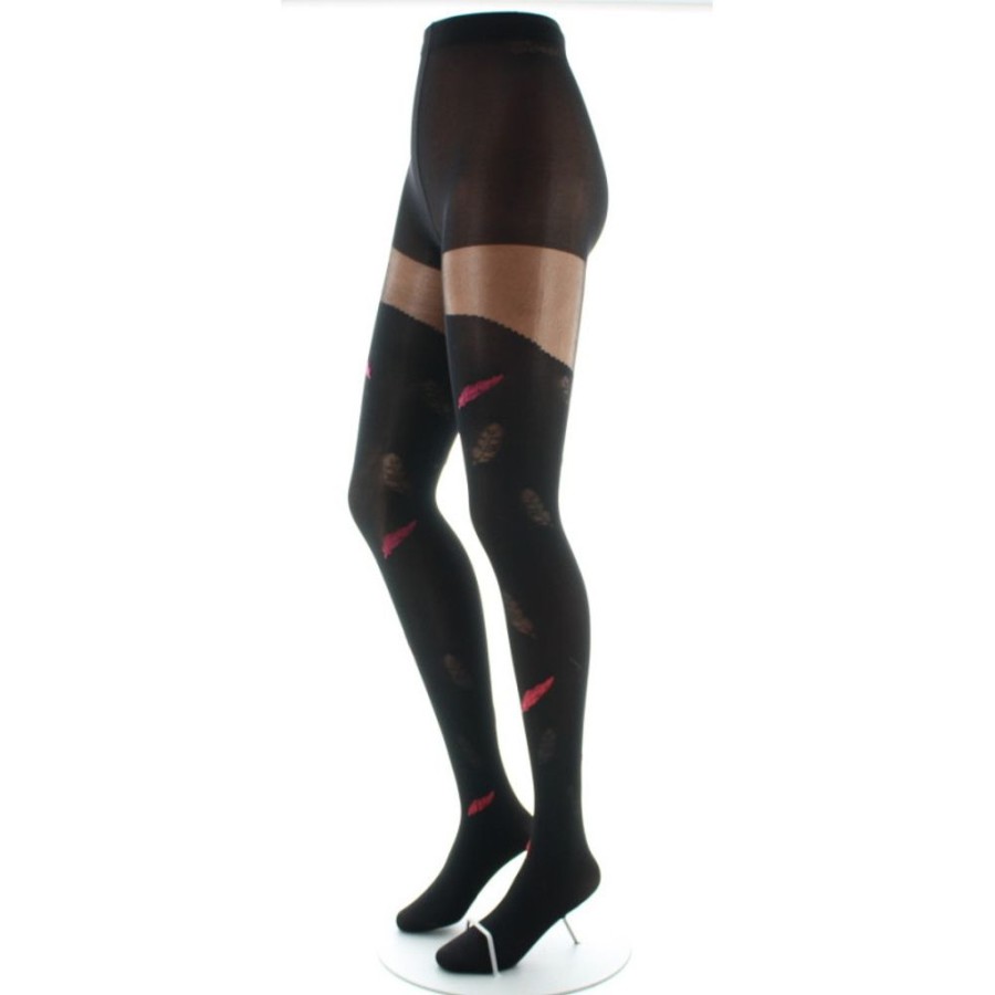 Femme BERTHE AUX GRANDS PIEDS Collants | Collants Femme 40D Plume Noir Et Rouge