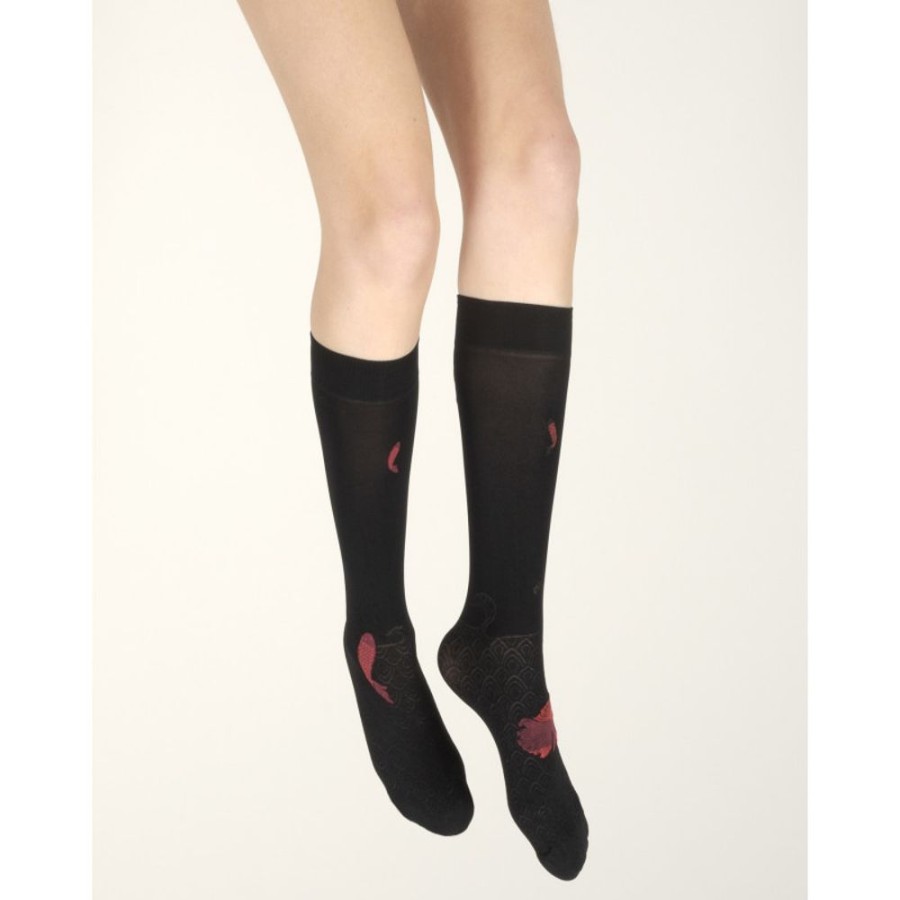 Femme BERTHE AUX GRANDS PIEDS Mi-Bas | Mi-Bas Femme 40D Poissons Noir Et Rouge