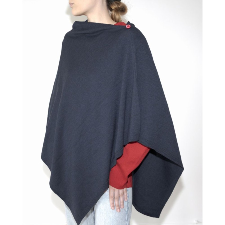 Femme BERTHE AUX GRANDS PIEDS Ponchos | Poncho Femme Laine Merinos Bleu Marine