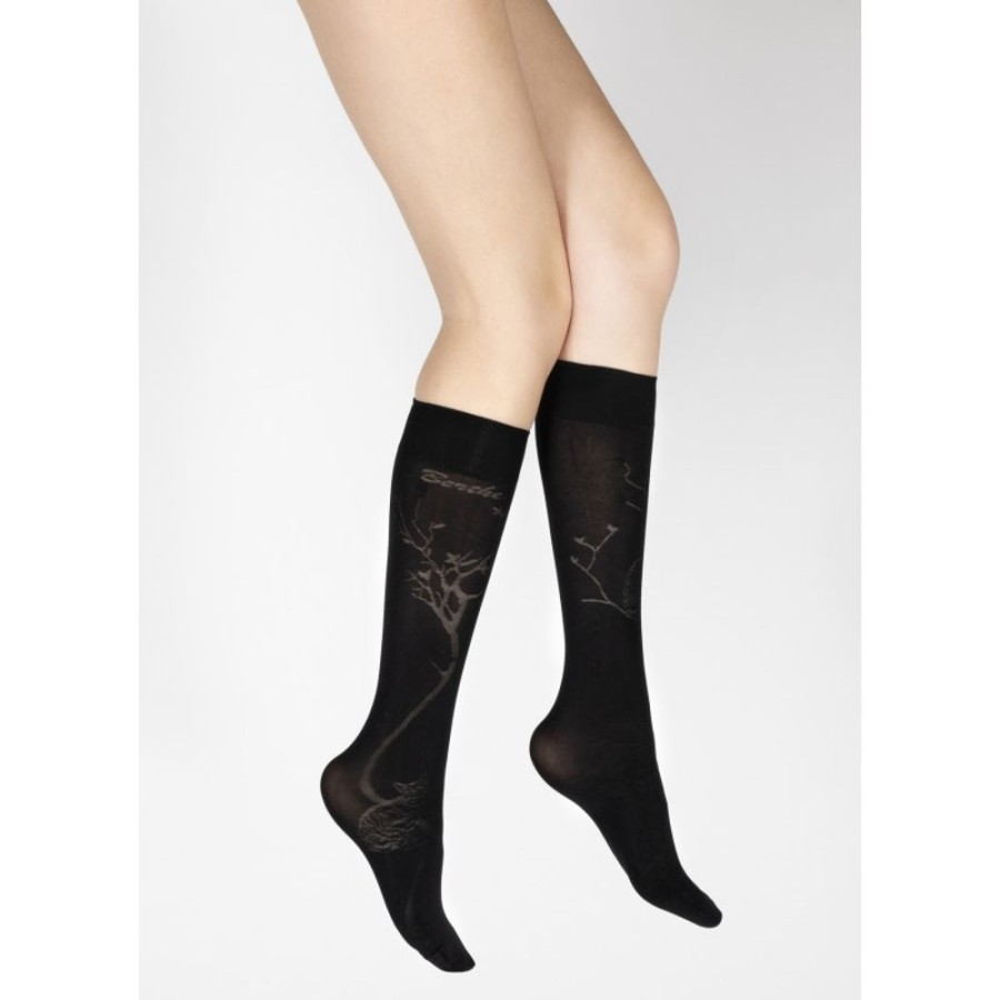 Femme BERTHE AUX GRANDS PIEDS Mi-Bas | Mi-Bas 40D Arbre Noir En Maille Devoree Ton Sur Ton