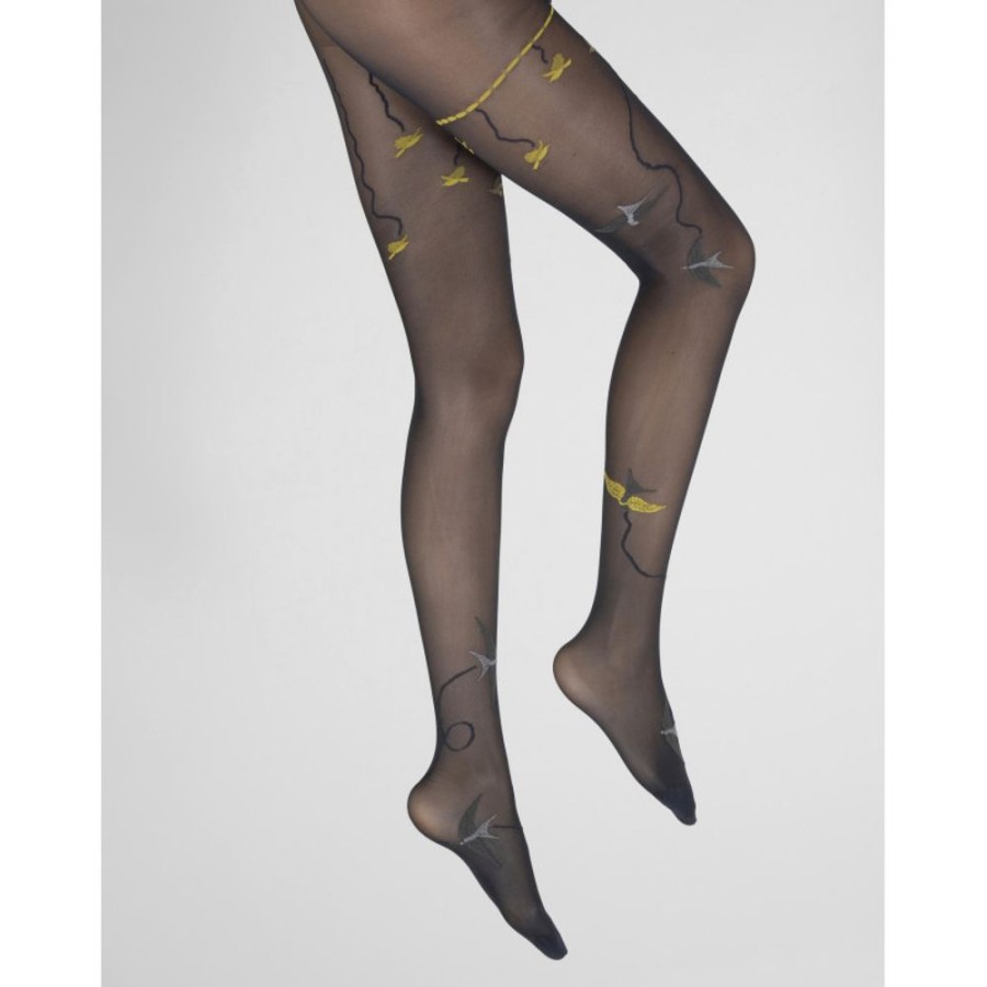 Femme BERTHE AUX GRANDS PIEDS Collants | Collants 30D Marine Hirondelles Jaunes