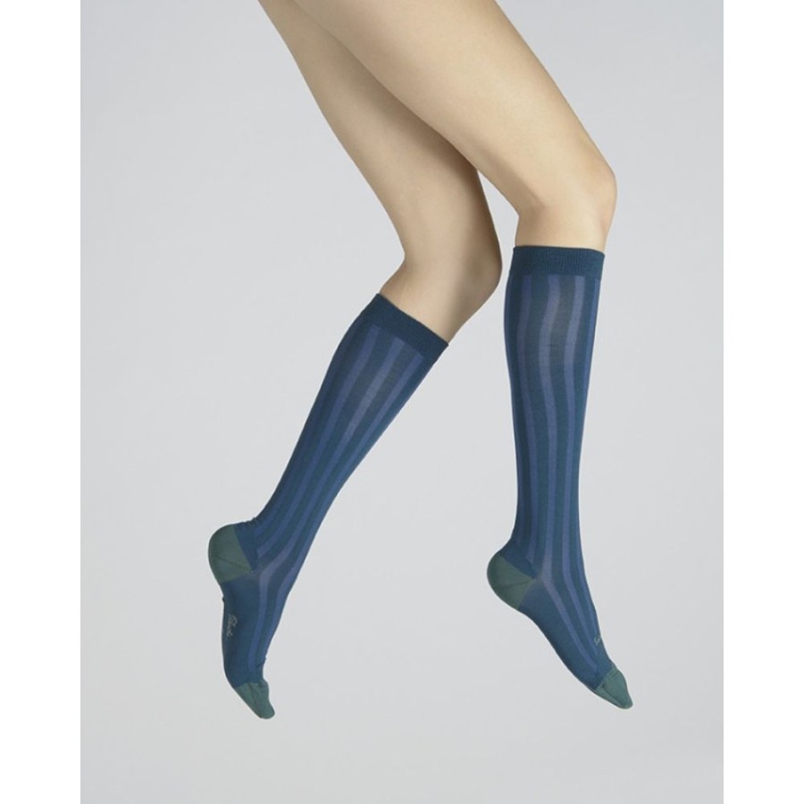 Femme BERTHE AUX GRANDS PIEDS Chaussettes Hautes | Chaussettes Hautes En Soie Bleu Minuit - Talon Et Pointe Turquoise