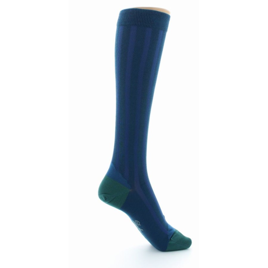 Femme BERTHE AUX GRANDS PIEDS Chaussettes Hautes | Chaussettes Hautes En Soie Bleu Minuit - Talon Et Pointe Turquoise