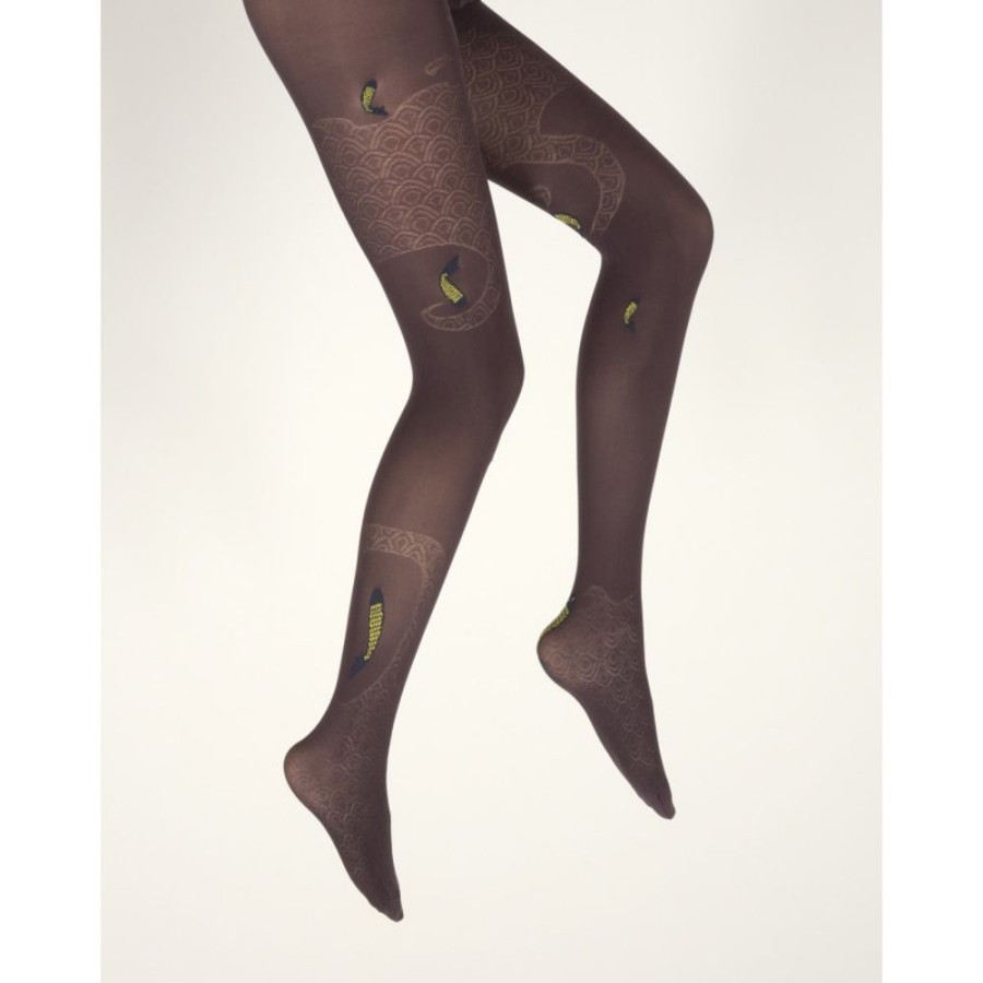 Femme BERTHE AUX GRANDS PIEDS Collants | Collants Femme 40D Poissons Prune Et Jaune