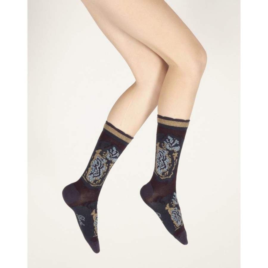 Femme BERTHE AUX GRANDS PIEDS Chaussettes | Chaussettes Femme Laine Peignee Fleurs De Kimono