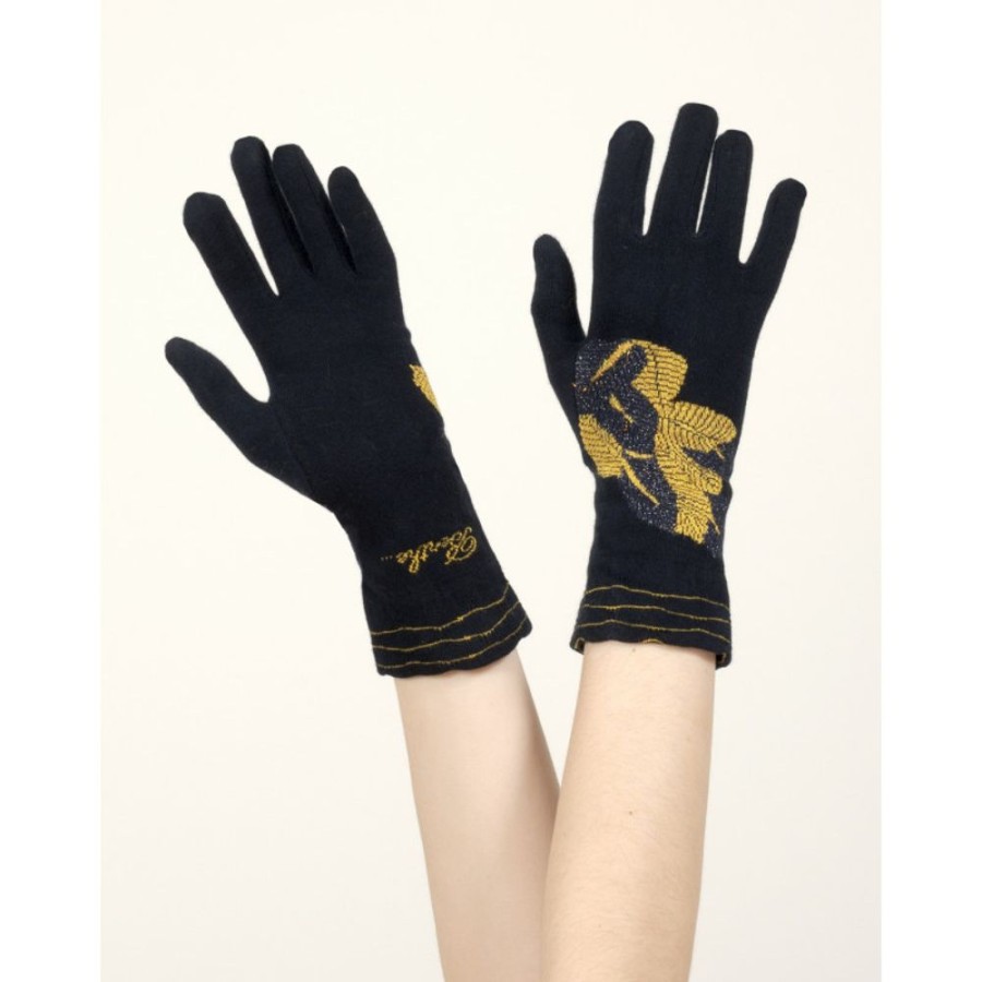 Femme BERTHE AUX GRANDS PIEDS Gants | Gants Femme Coton Feuilles D'Or