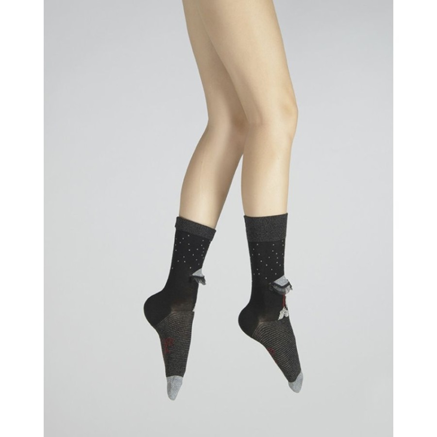 Femme BERTHE AUX GRANDS PIEDS Chaussettes | Chaussettes Femme Au Parapluie Noir Et Argent