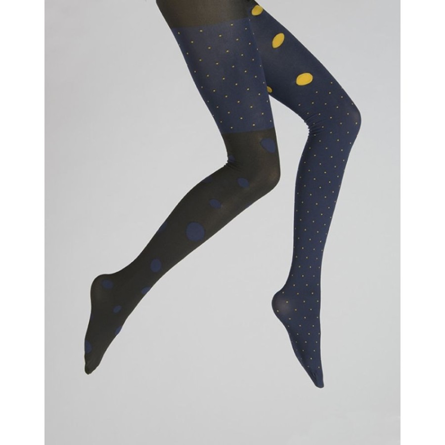 Femme BERTHE AUX GRANDS PIEDS Collants | Collants Pois Jaunes Et Bleu Fond Marine Et Noir