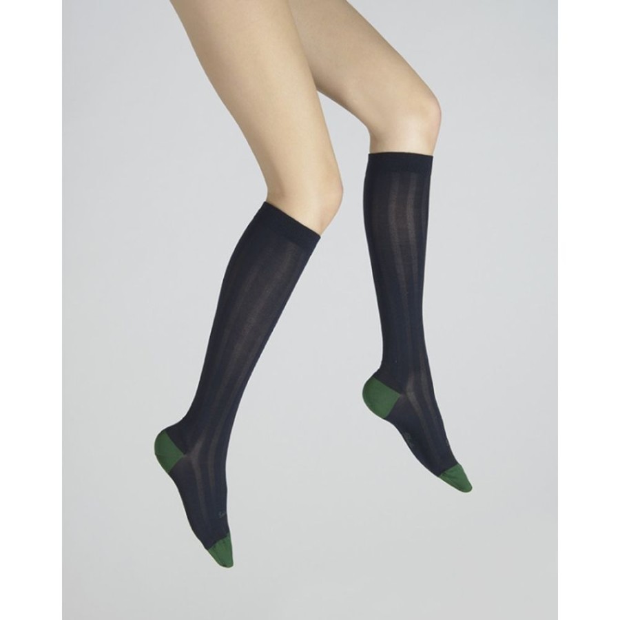 Femme BERTHE AUX GRANDS PIEDS Chaussettes Hautes | Chaussettes Hautes En Soie Marine