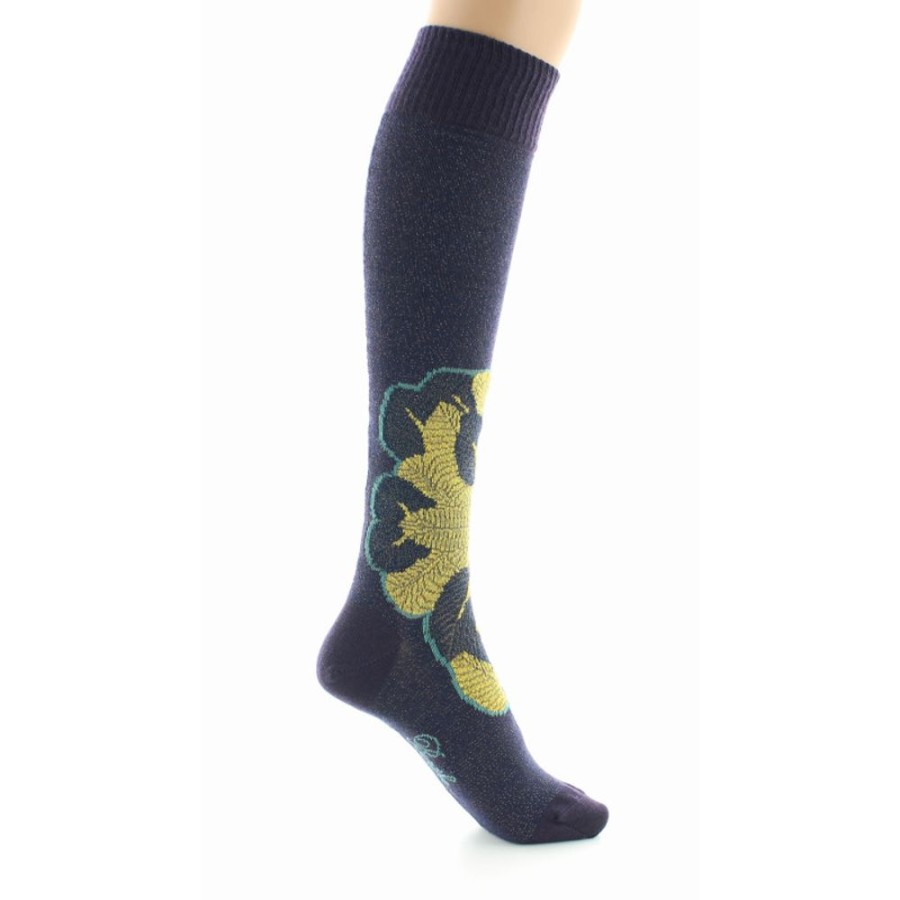 Femme BERTHE AUX GRANDS PIEDS Chaussettes Hautes | Chaussettes Hautes Femme Laine Peignee Feuilles D'Or