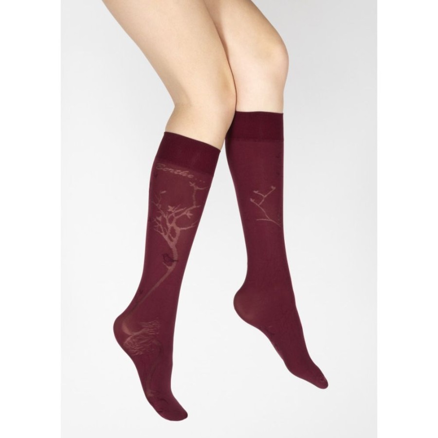 Femme BERTHE AUX GRANDS PIEDS Mi-Bas | Mi-Bas 40D Arbre Bordeaux En Maille Devoree Ton Sur Ton