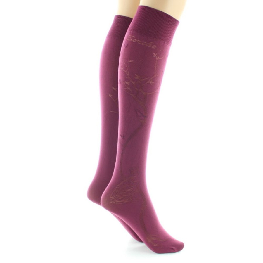 Femme BERTHE AUX GRANDS PIEDS Mi-Bas | Mi-Bas 40D Arbre Bordeaux En Maille Devoree Ton Sur Ton