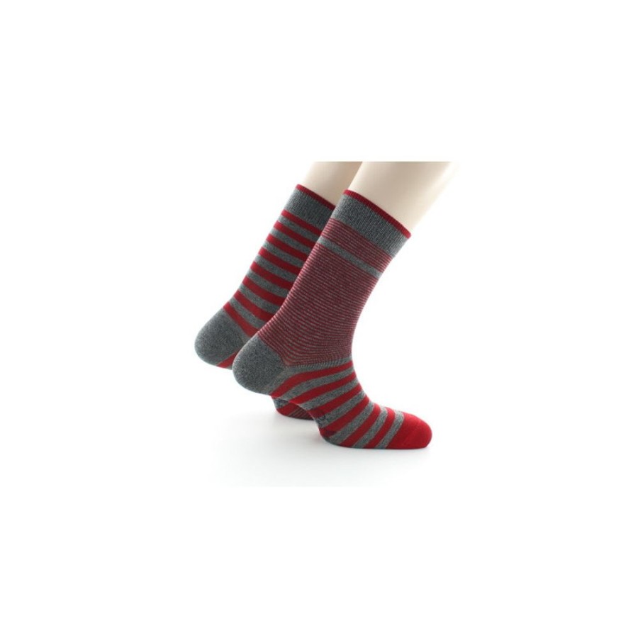 Homme BERTHE AUX GRANDS PIEDS Chaussettes | Chaussettes Rayees Asymetriques Gris Et Rouge