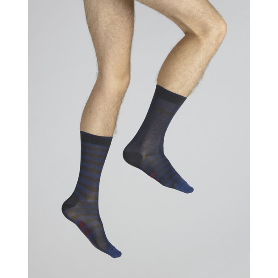 Homme BERTHE AUX GRANDS PIEDS Chaussettes | Chaussettes Rayees Asymetriques Anthracite Et Bleu