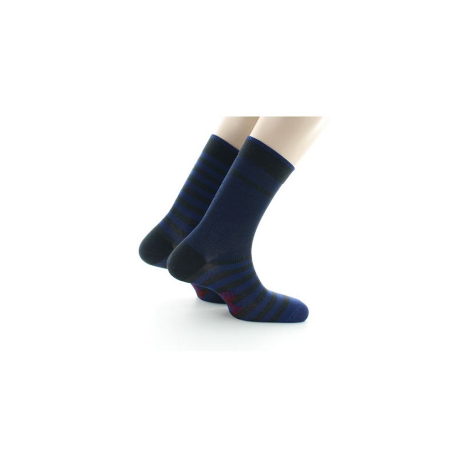 Homme BERTHE AUX GRANDS PIEDS Chaussettes | Chaussettes Rayees Asymetriques Anthracite Et Bleu