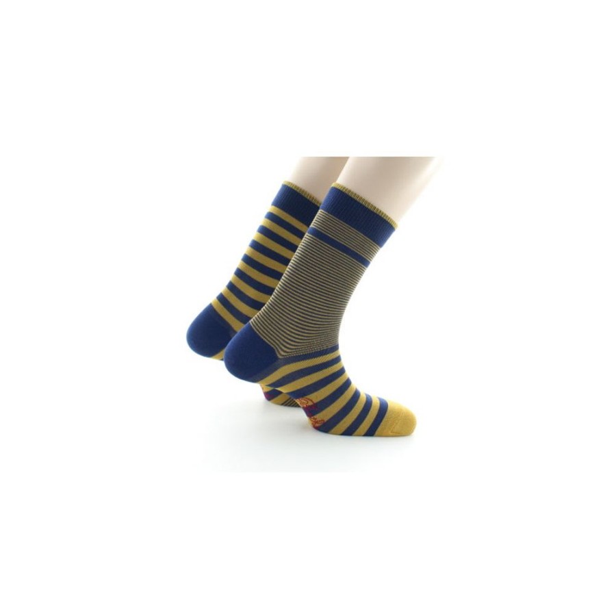 Homme BERTHE AUX GRANDS PIEDS Chaussettes | Chaussettes Rayees Asymetriques Marine Et Jaune