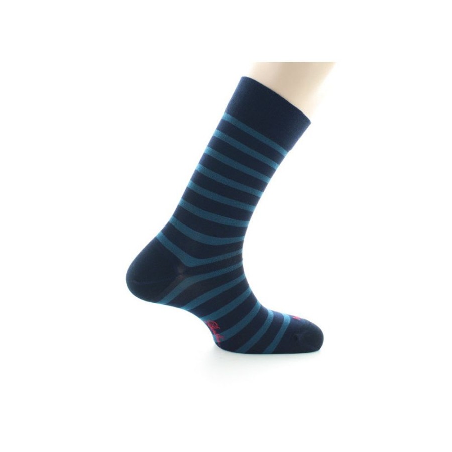 Homme BERTHE AUX GRANDS PIEDS Chaussettes | Chaussettes En Soie Bleu Marine A Rayures Bleu Nuit