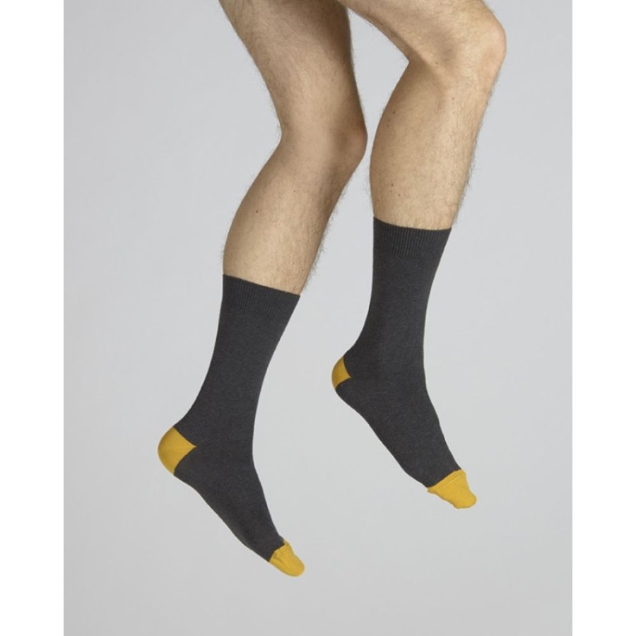 Homme BERTHE AUX GRANDS PIEDS Chaussettes | Chaussettes En Coton Anthracite Et Jaune