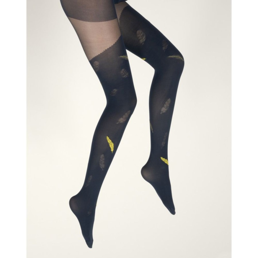 Femme BERTHE AUX GRANDS PIEDS Collants | Collants Femme 40D Plume Bleu Marine Et Jaune