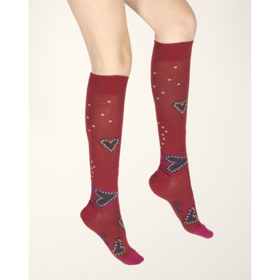 Femme BERTHE AUX GRANDS PIEDS Chaussettes Hautes | Chaussettes Hautes Femme Laine Peignee Coeur