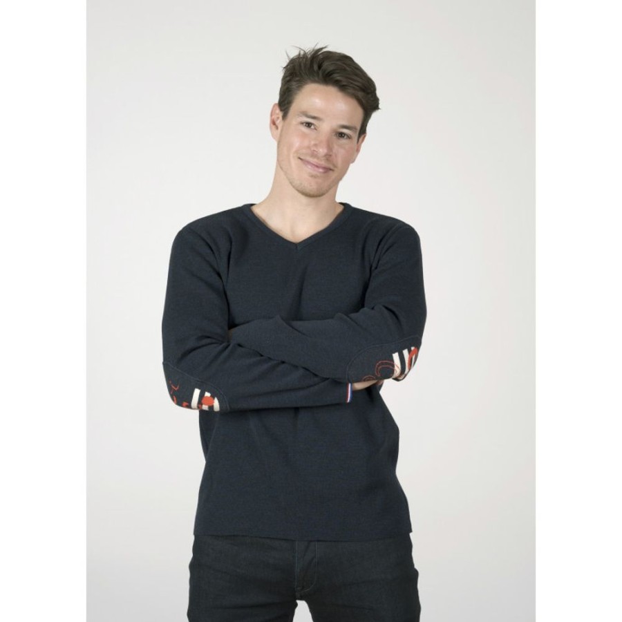 Homme BERTHE AUX GRANDS PIEDS Pulls | Pull Col V Homme Coco Rico Marine Dark Navy