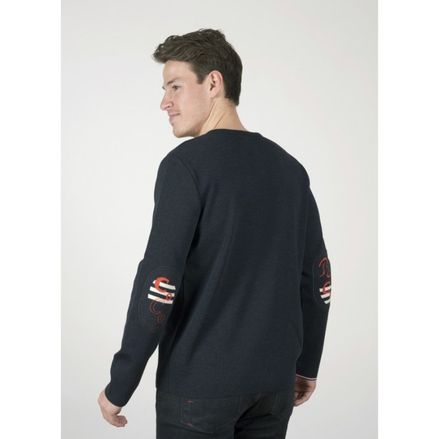 Homme BERTHE AUX GRANDS PIEDS Pulls | Pull Col V Homme Coco Rico Marine Dark Navy