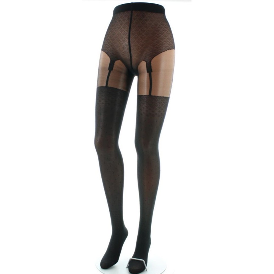 Femme BERTHE AUX GRANDS PIEDS Collants | Collants Dentelle Et Jarretiere Fond Noir