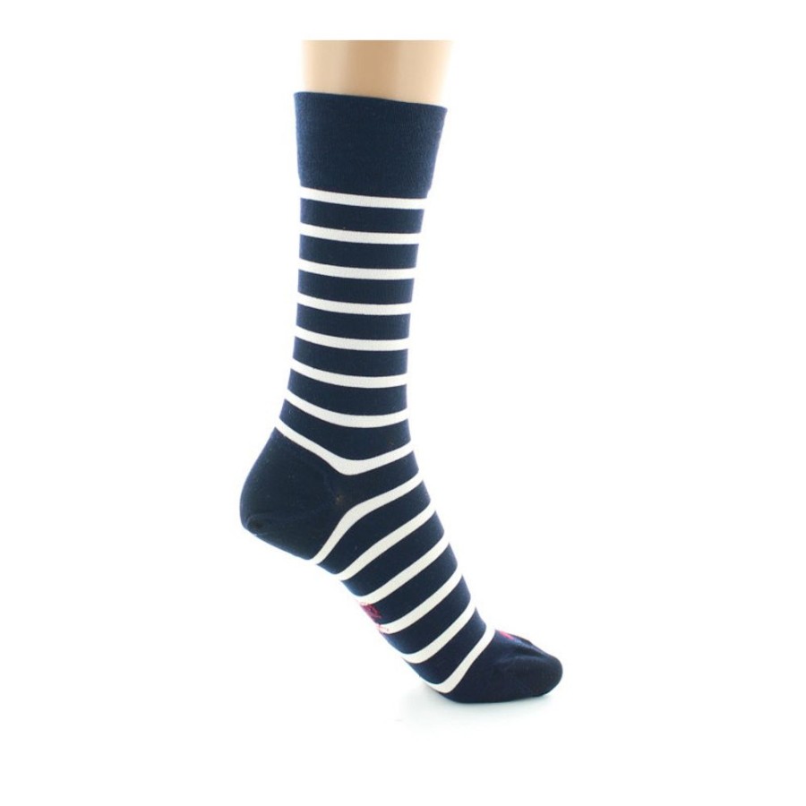 Femme BERTHE AUX GRANDS PIEDS Chaussettes | Chaussettes En Soie Bleu Marine A Rayures Ecru