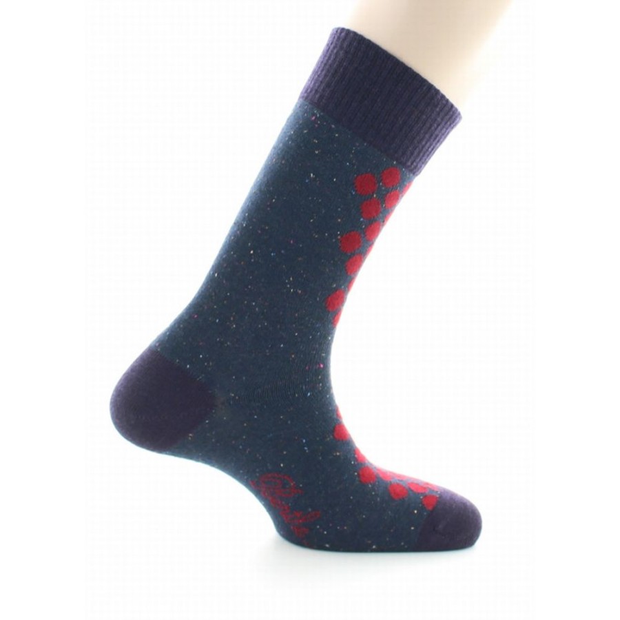 Homme BERTHE AUX GRANDS PIEDS Chaussettes | Chaussette A Pois Rouges Sur Fond Bleu