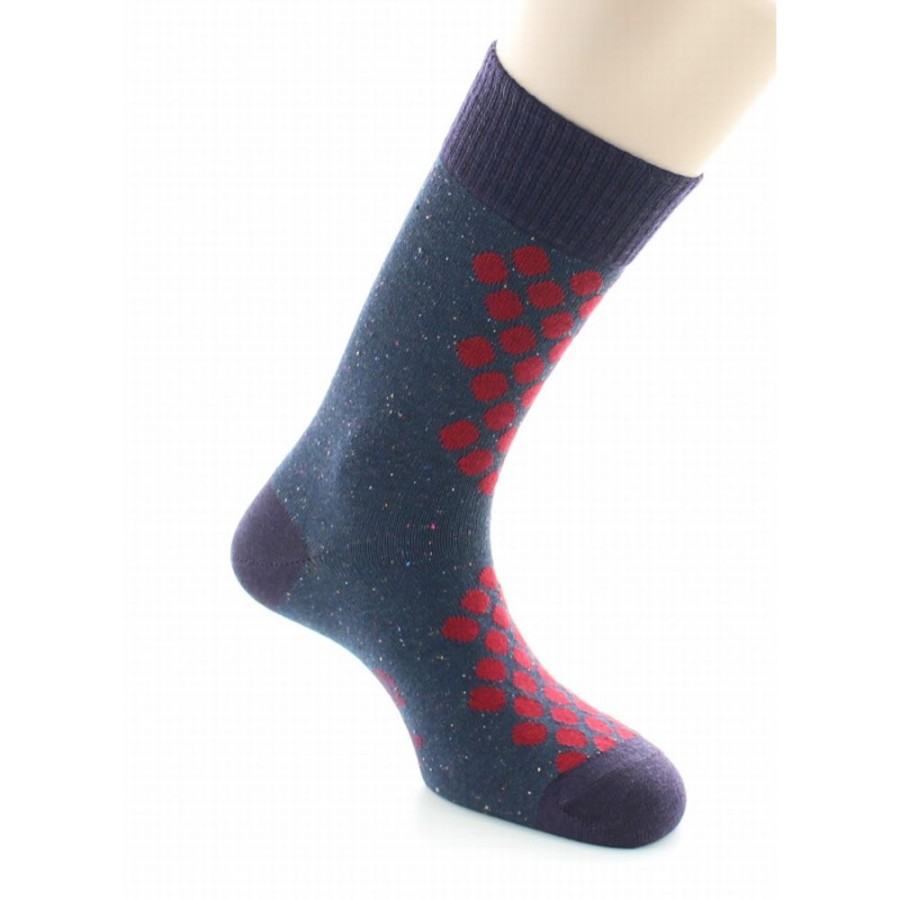 Homme BERTHE AUX GRANDS PIEDS Chaussettes | Chaussette A Pois Rouges Sur Fond Bleu